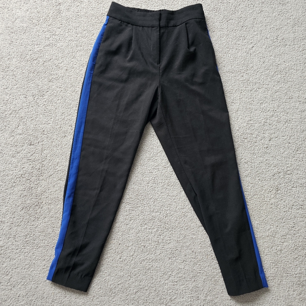 DYNAMITE Black Dress Pants With Blue Tuxedo Stripe